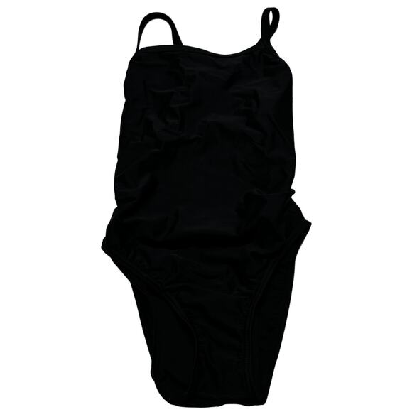 Speedo Swimsuit Womens Size 8 Black Solid Power Flex Eco Style 819006 Swim - Picture 1 of 6